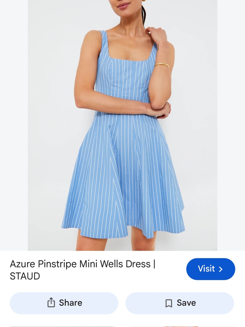 STAUD Blue and White Pinstripe Mini Dress
